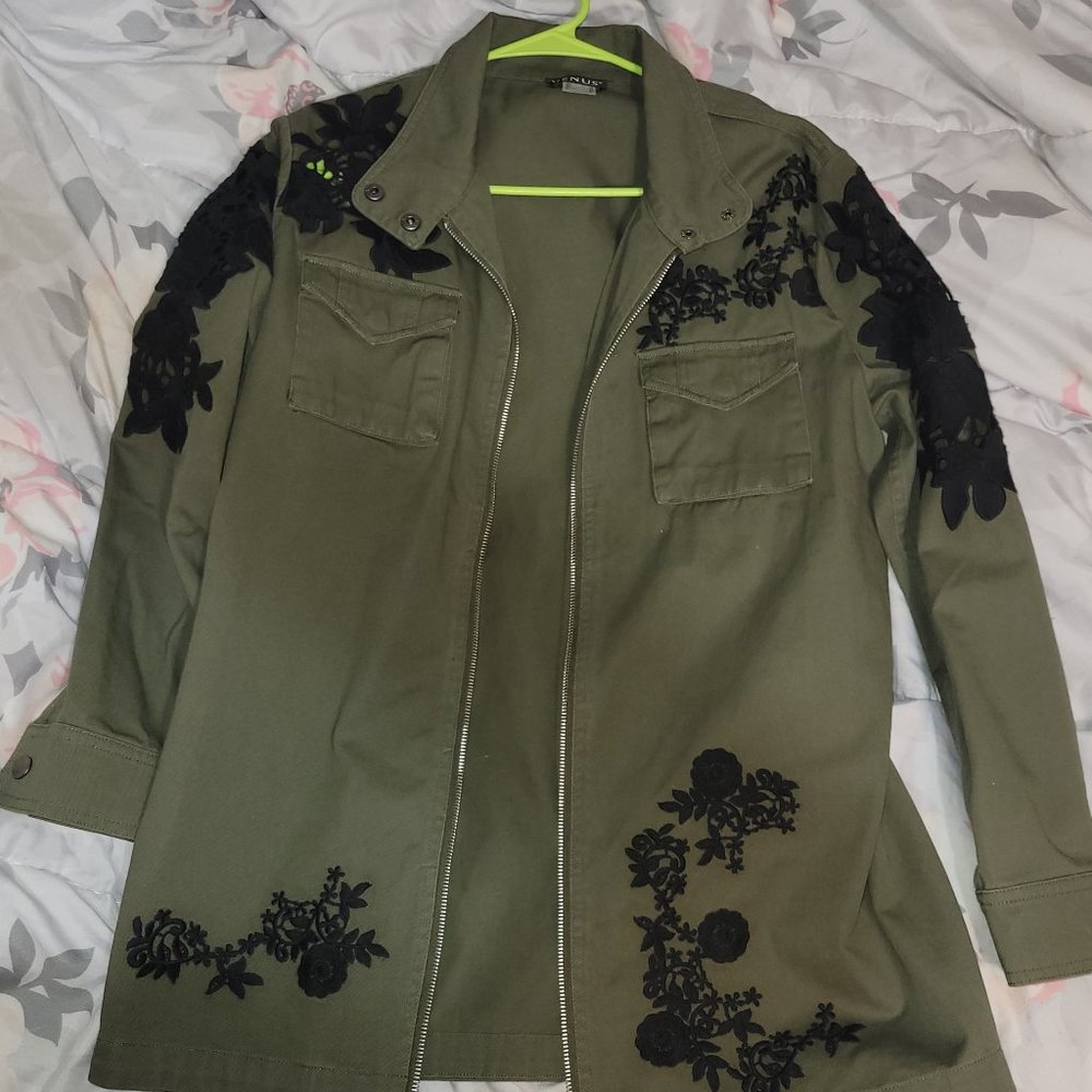 Venus Lace Detail Jacket - Olive Green